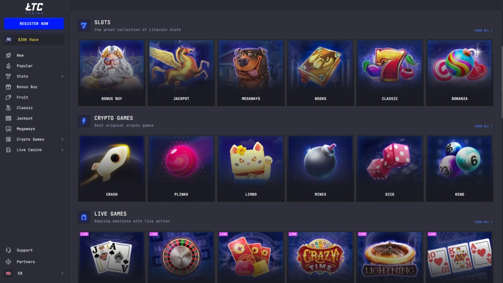 LTC Casino - Landing Page